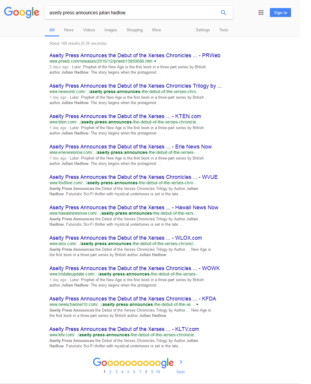 Google Search Results page 1
