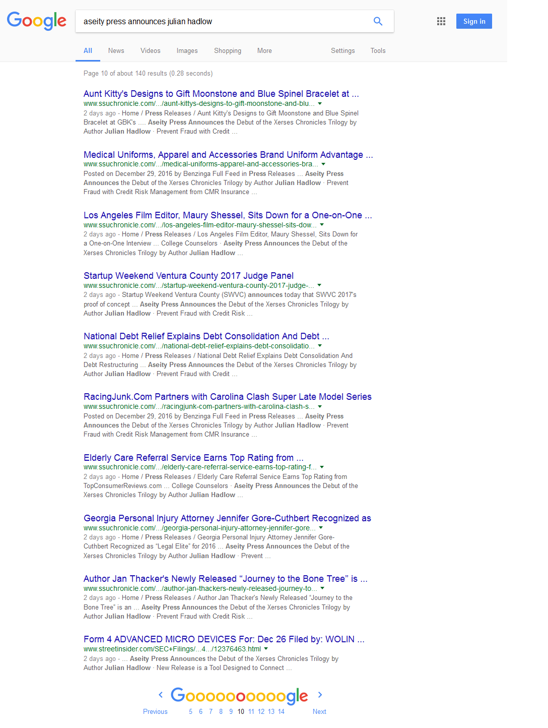 Google Search Results page 10